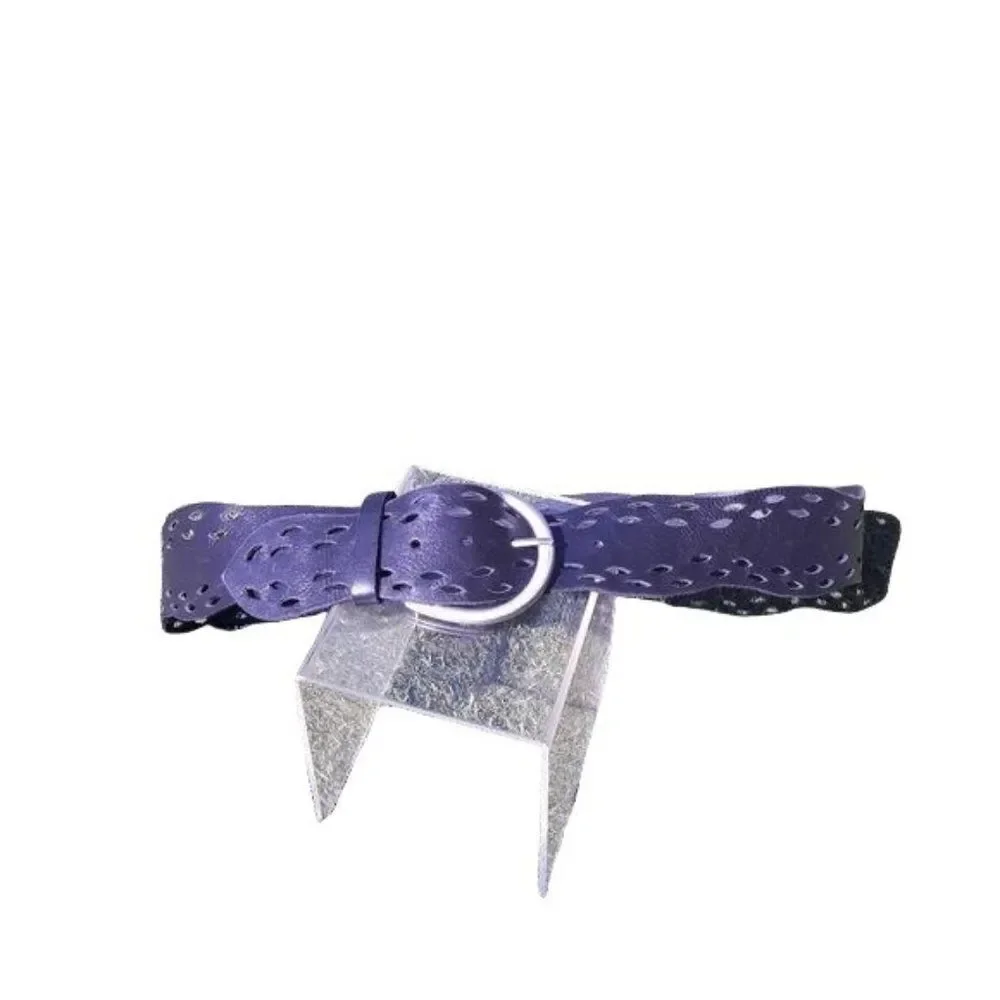 J.Jill Leather Belt Thick Gladiator Black Scalloped‎ Wavy Laser Cutout 2.5